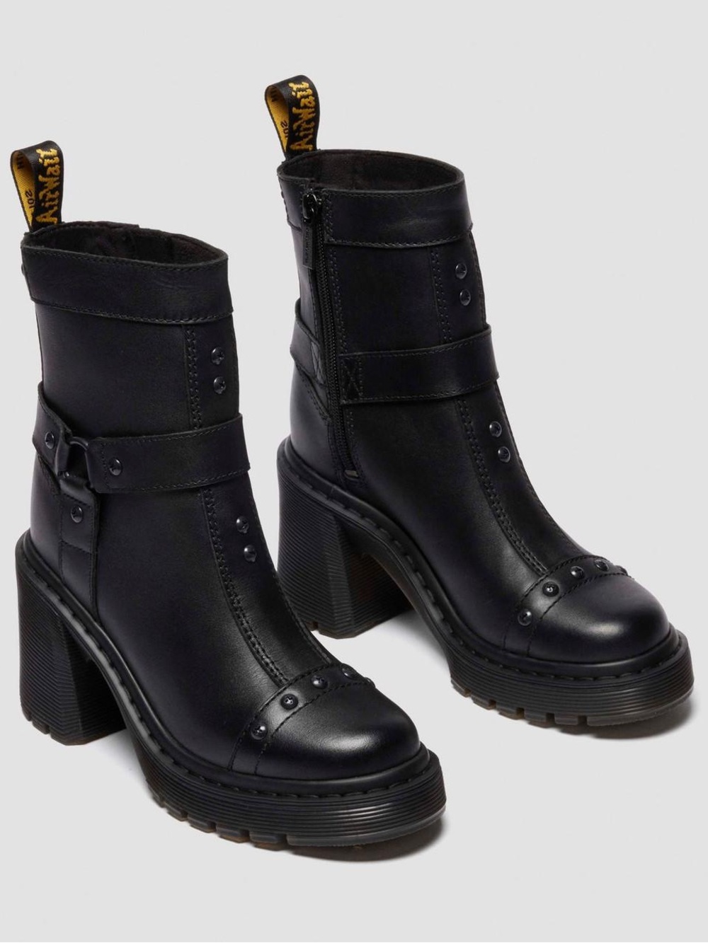 DR. MARTENS Spence Harness Leather Heeled Moto Boots Black US 9 - Picture 3 of 13